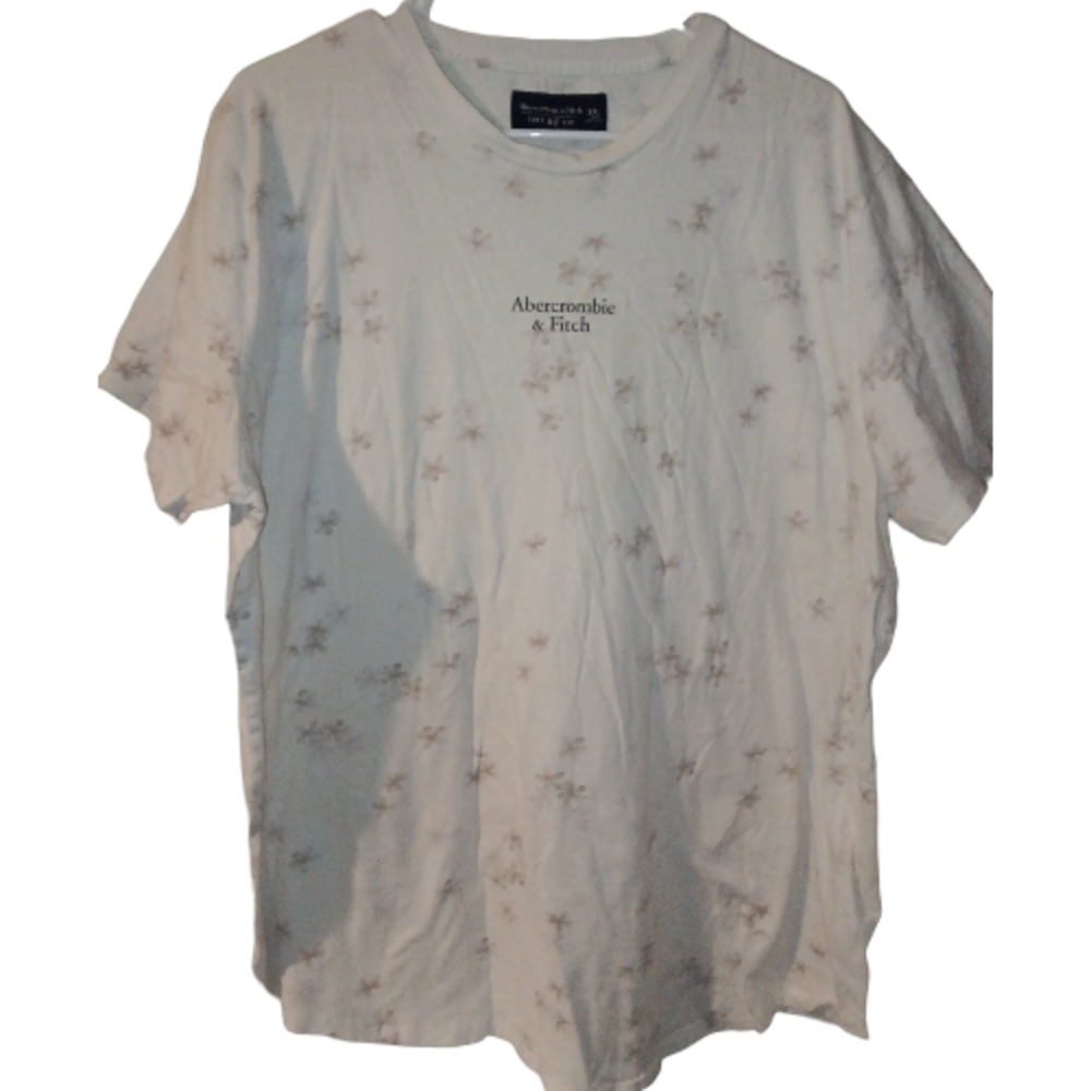 🦄Abercrombie & Fitch White Star Print Tee Size XXL 27" Pit
